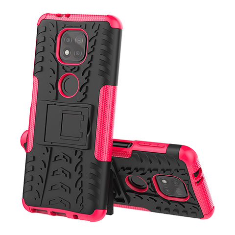 Funda Bumper Silicona y Plastico Mate Carcasa con Soporte A02 para Motorola Moto G Power (2021) Rosa Roja