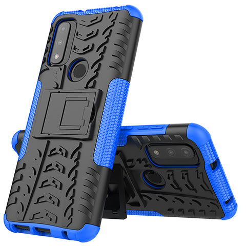 Funda Bumper Silicona y Plastico Mate Carcasa con Soporte A02 para Motorola Moto G Pure Azul