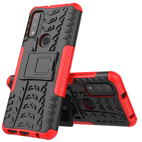 Funda Bumper Silicona y Plastico Mate Carcasa con Soporte A02 para Motorola Moto G Pure Rojo