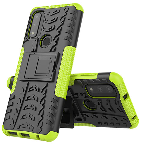 Funda Bumper Silicona y Plastico Mate Carcasa con Soporte A02 para Motorola Moto G Pure Verde