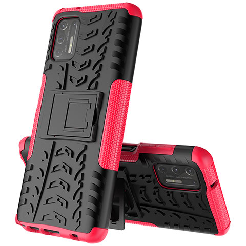 Funda Bumper Silicona y Plastico Mate Carcasa con Soporte A02 para Motorola Moto G Stylus (2021) Rosa Roja