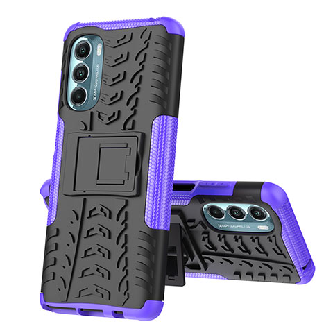 Funda Bumper Silicona y Plastico Mate Carcasa con Soporte A02 para Motorola Moto G Stylus (2022) 4G Morado