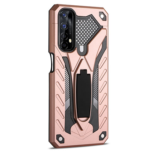 Funda Bumper Silicona y Plastico Mate Carcasa con Soporte A02 para Realme 7 Oro Rosa