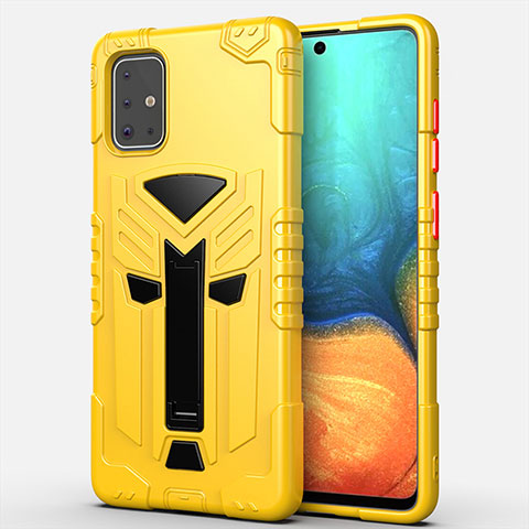 Funda Bumper Silicona y Plastico Mate Carcasa con Soporte A02 para Samsung Galaxy A71 5G Amarillo