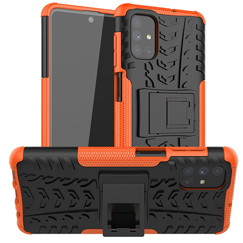 Funda Bumper Silicona y Plastico Mate Carcasa con Soporte A02 para Samsung Galaxy M51 Naranja