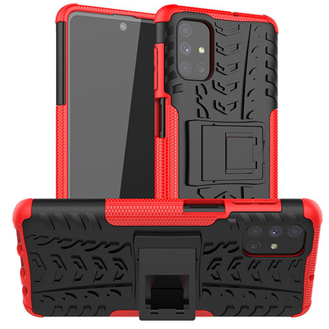 Funda Bumper Silicona y Plastico Mate Carcasa con Soporte A02 para Samsung Galaxy M51 Rojo