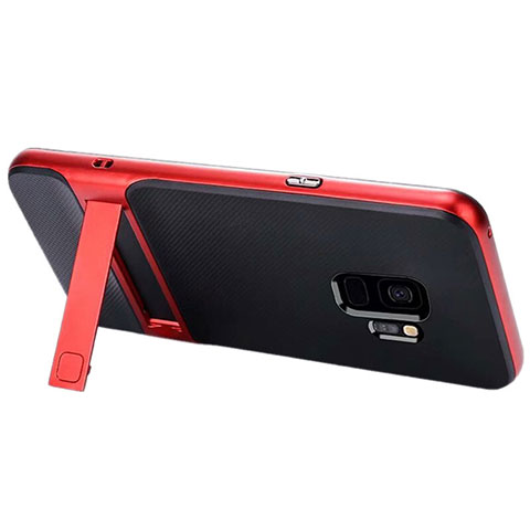 Funda Bumper Silicona y Plastico Mate Carcasa con Soporte A02 para Samsung Galaxy S9 Rojo