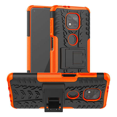 Funda Bumper Silicona y Plastico Mate Carcasa con Soporte A03 para Motorola Moto G Power (2021) Naranja