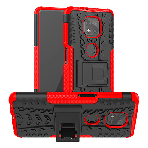 Funda Bumper Silicona y Plastico Mate Carcasa con Soporte A03 para Motorola Moto G Power (2021) Rojo