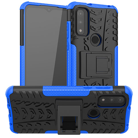 Funda Bumper Silicona y Plastico Mate Carcasa con Soporte A03 para Motorola Moto G Pure Azul