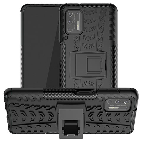 Funda Bumper Silicona y Plastico Mate Carcasa con Soporte A03 para Motorola Moto G Stylus (2021) Negro