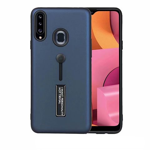 Funda Bumper Silicona y Plastico Mate Carcasa con Soporte A03 para Samsung Galaxy A20s Azul