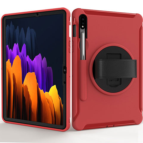 Funda Bumper Silicona y Plastico Mate Carcasa con Soporte A03 para Samsung Galaxy Tab S7 4G 11 SM-T875 Rojo