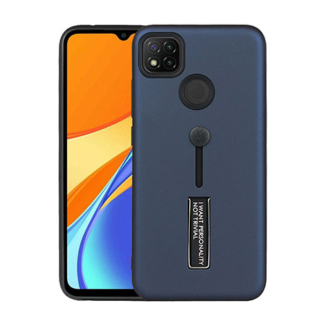 Funda Bumper Silicona y Plastico Mate Carcasa con Soporte A03 para Xiaomi Redmi 9 India Azul