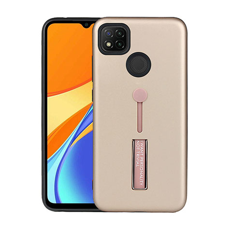 Funda Bumper Silicona y Plastico Mate Carcasa con Soporte A03 para Xiaomi Redmi 9C NFC Oro