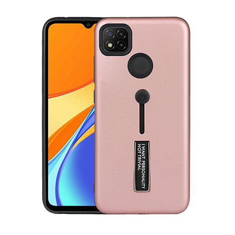 Funda Bumper Silicona y Plastico Mate Carcasa con Soporte A03 para Xiaomi Redmi 9C Oro Rosa