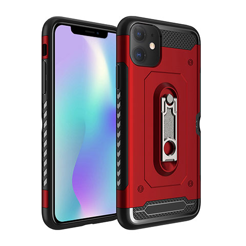 Funda Bumper Silicona y Plastico Mate Carcasa con Soporte A04 para Apple iPhone 11 Rojo