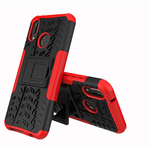 Funda Bumper Silicona y Plastico Mate Carcasa con Soporte A04 para Huawei P20 Lite Rojo