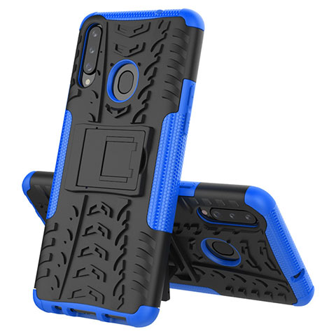 Funda Bumper Silicona y Plastico Mate Carcasa con Soporte A04 para Samsung Galaxy A20s Azul