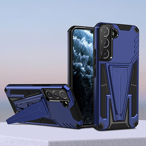 Funda Bumper Silicona y Plastico Mate Carcasa con Soporte A04 para Samsung Galaxy S21 FE 5G Azul