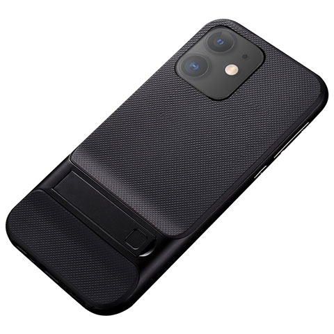 Funda Bumper Silicona y Plastico Mate Carcasa con Soporte A05 para Apple iPhone 11 Negro