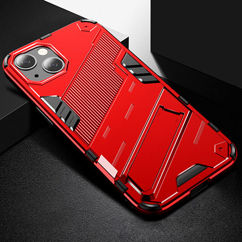 Funda Bumper Silicona y Plastico Mate Carcasa con Soporte A05 para Apple iPhone 13 Rojo