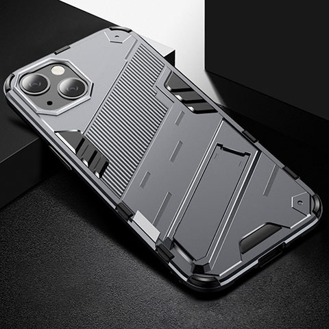 Funda Bumper Silicona y Plastico Mate Carcasa con Soporte A05 para Apple iPhone 14 Plus Gris