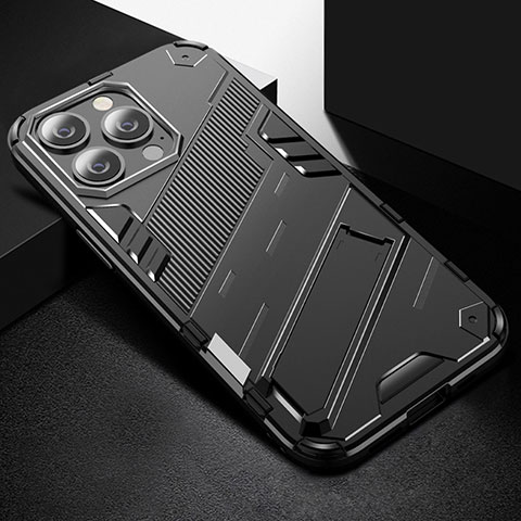 Funda Bumper Silicona y Plastico Mate Carcasa con Soporte A05 para Apple iPhone 14 Pro Negro