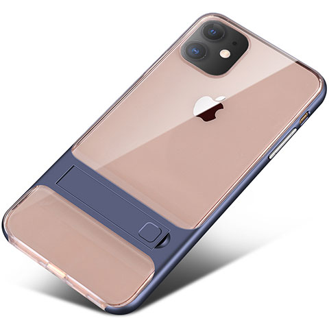 Funda Bumper Silicona y Plastico Mate Carcasa con Soporte A06 para Apple iPhone 11 Azul