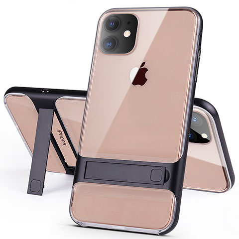 Funda Bumper Silicona y Plastico Mate Carcasa con Soporte A06 para Apple iPhone 11 Negro