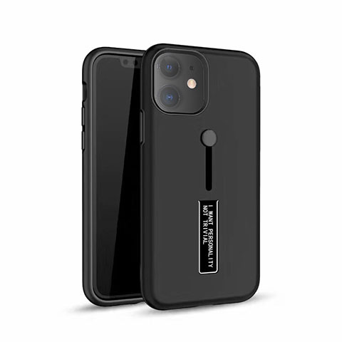 Funda Bumper Silicona y Plastico Mate Carcasa con Soporte A07 para Apple iPhone 11 Negro