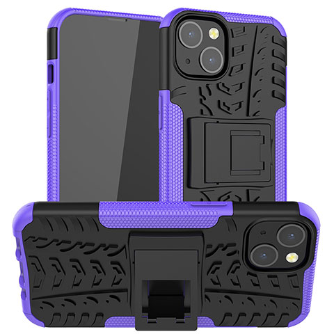 Funda Bumper Silicona y Plastico Mate Carcasa con Soporte A07 para Apple iPhone 13 Morado