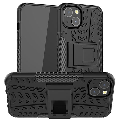 Funda Bumper Silicona y Plastico Mate Carcasa con Soporte A07 para Apple iPhone 13 Negro