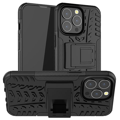 Funda Bumper Silicona y Plastico Mate Carcasa con Soporte A07 para Apple iPhone 13 Pro Negro