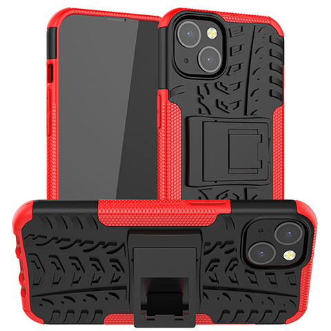 Funda Bumper Silicona y Plastico Mate Carcasa con Soporte A07 para Apple iPhone 13 Rojo