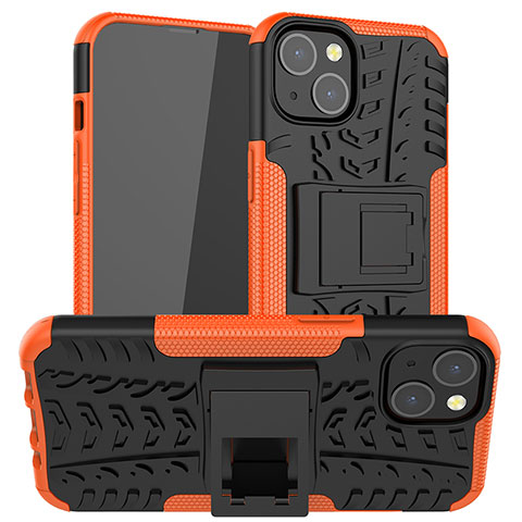 Funda Bumper Silicona y Plastico Mate Carcasa con Soporte A07 para Apple iPhone 14 Naranja