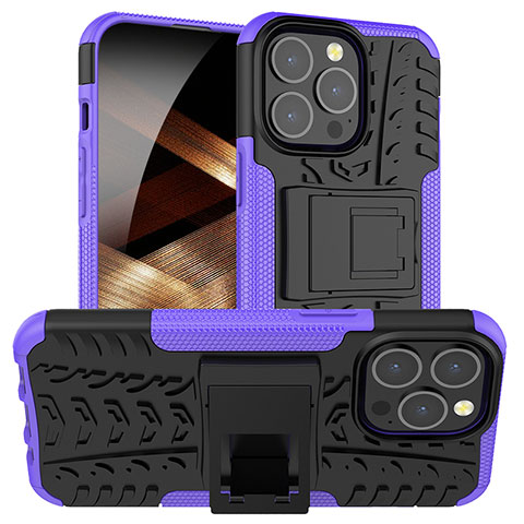 Funda Bumper Silicona y Plastico Mate Carcasa con Soporte A07 para Apple iPhone 14 Pro Max Morado