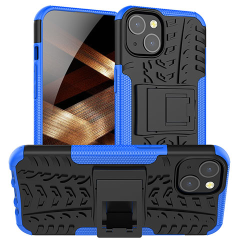 Funda Bumper Silicona y Plastico Mate Carcasa con Soporte A07 para Apple iPhone 15 Azul