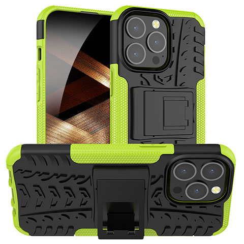 Funda Bumper Silicona y Plastico Mate Carcasa con Soporte A07 para Apple iPhone 16 Pro Max Verde