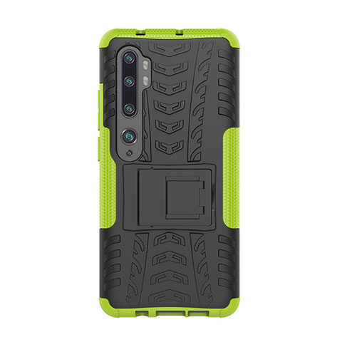 Funda Bumper Silicona y Plastico Mate Carcasa con Soporte D01 para Xiaomi Mi Note 10 Pro Verde