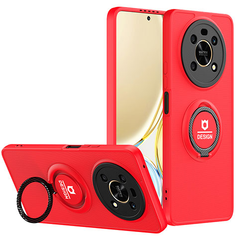 Funda Bumper Silicona y Plastico Mate Carcasa con Soporte H01P para Huawei Honor Magic4 Lite 4G Rojo y Negro