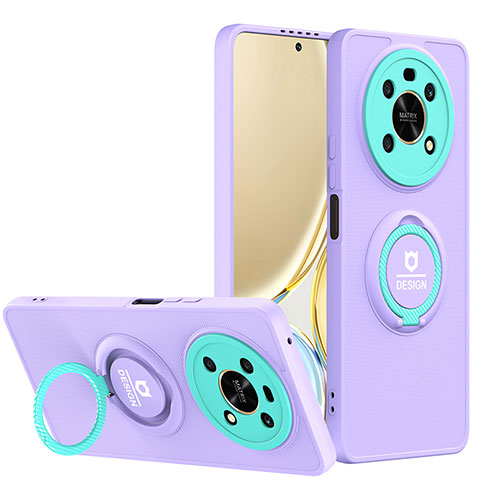 Funda Bumper Silicona y Plastico Mate Carcasa con Soporte H01P para Huawei Honor X9 4G Morado