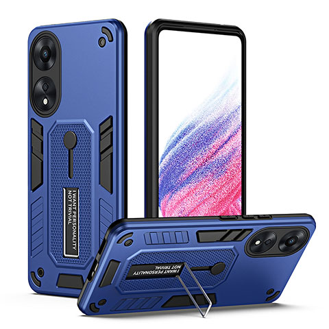 Funda Bumper Silicona y Plastico Mate Carcasa con Soporte H01P para Oppo A78 5G Azul