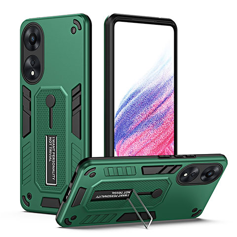 Funda Bumper Silicona y Plastico Mate Carcasa con Soporte H01P para Oppo A78 5G Verde