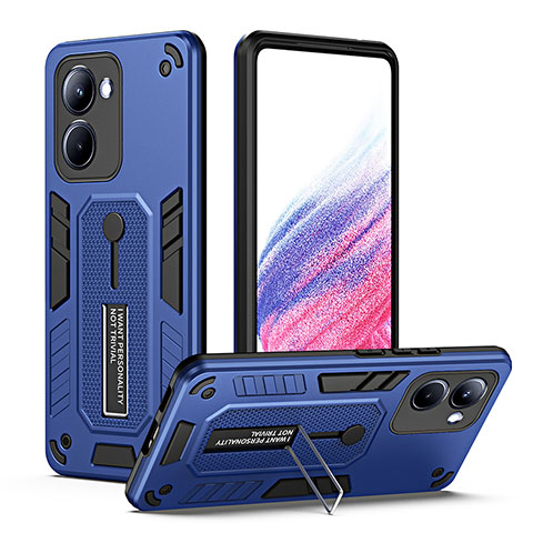 Funda Bumper Silicona y Plastico Mate Carcasa con Soporte H01P para Realme 10 4G Azul