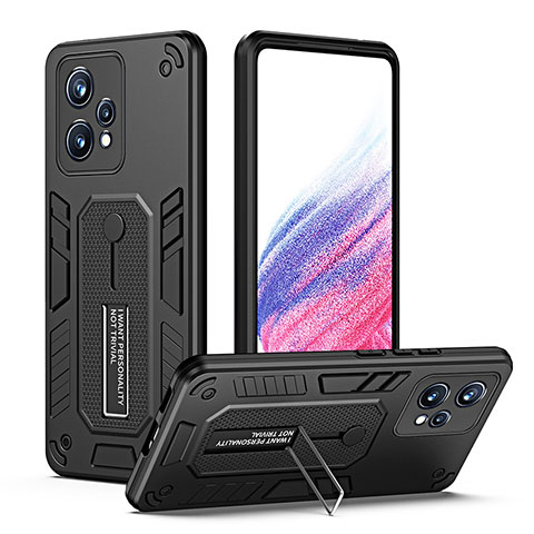 Funda Bumper Silicona y Plastico Mate Carcasa con Soporte H01P para Realme 9 Pro 5G Negro