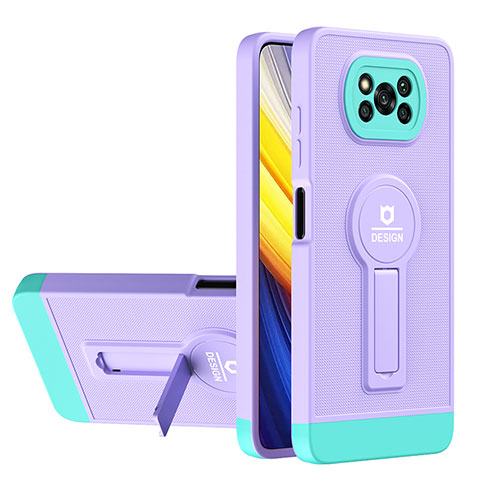 Funda Bumper Silicona y Plastico Mate Carcasa con Soporte H01P para Xiaomi Poco X3 Morado