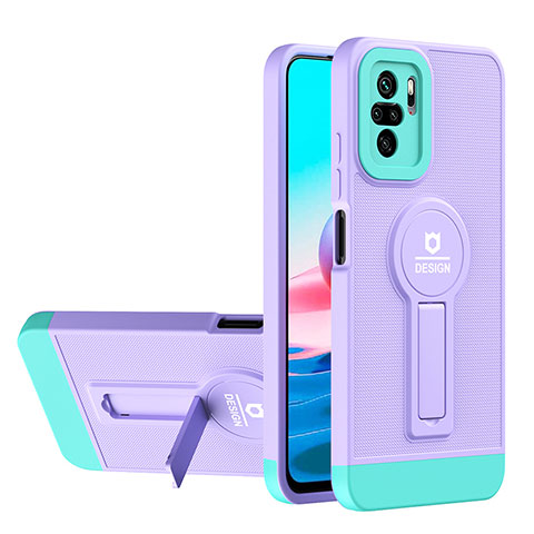 Funda Bumper Silicona y Plastico Mate Carcasa con Soporte H01P para Xiaomi Redmi Note 10 4G Morado