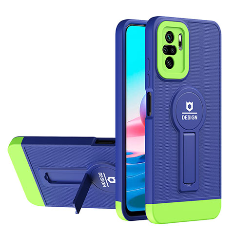 Funda Bumper Silicona y Plastico Mate Carcasa con Soporte H01P para Xiaomi Redmi Note 10S 4G Azul