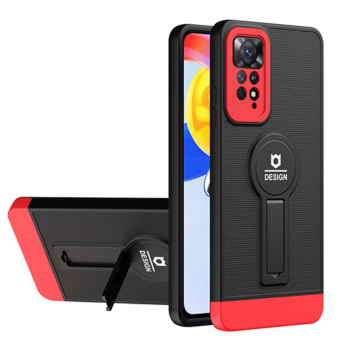 Funda Bumper Silicona y Plastico Mate Carcasa con Soporte H01P para Xiaomi Redmi Note 11 4G (2022) Rojo y Negro